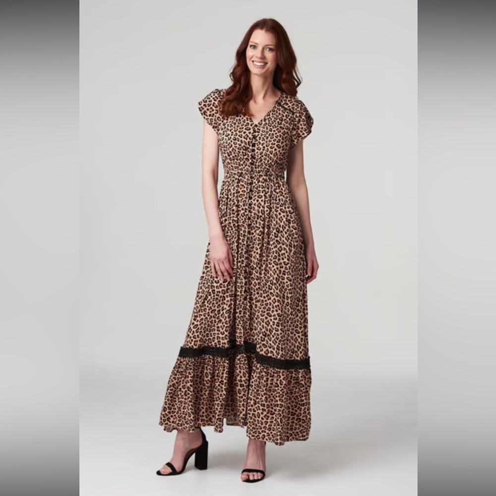IZABEL LONDON
Multi Beige Leopard Print Maxi Dress | size Small